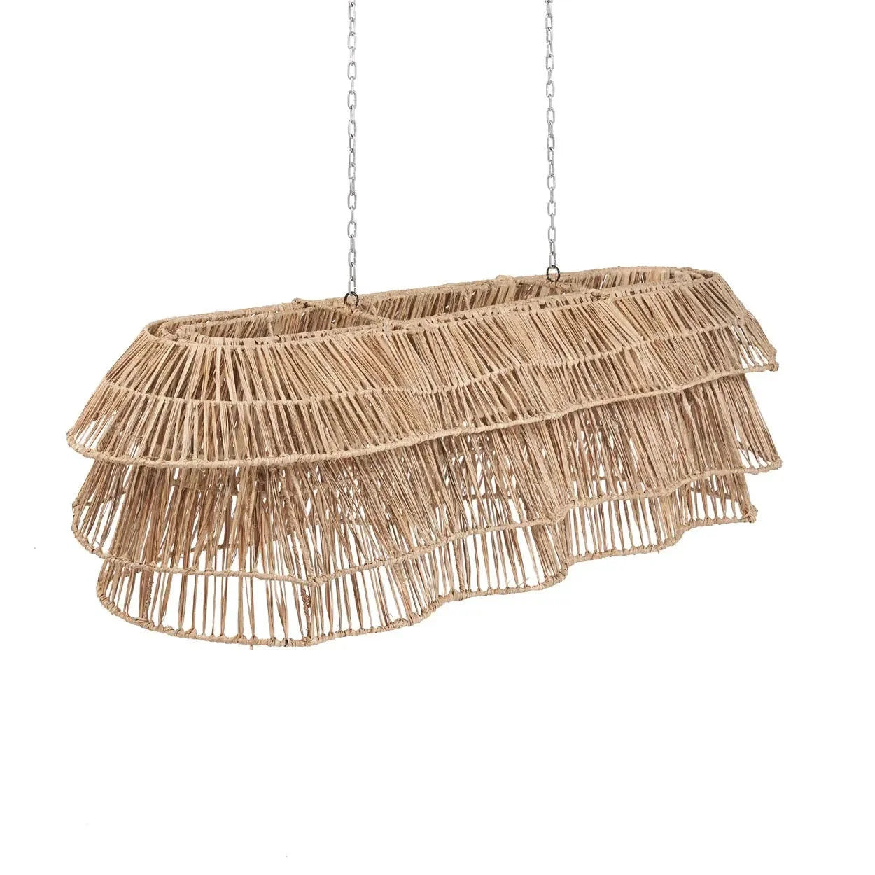 Suspension linéaire en fibres de jonc de mer naturel à trois niveaux, chandelier ovale et tissé