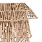Suspension linéaire en fibres de jonc de mer naturel à trois niveaux avec abat-jour en raffia à tressage ouvert