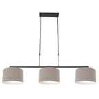 Suspension linéaire en métal noir avec trois abat-jours en tissu taupe moderne