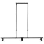 Suspension linéaire en métal noir avec trois abat-jours en tissu taupe 140x30 cm