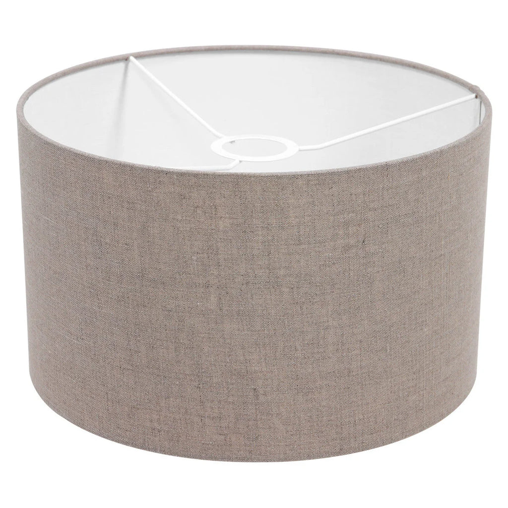Abat-jour cylindrique en tissu taupe avec intérieur blanc pour suspension linéaire en métal noir