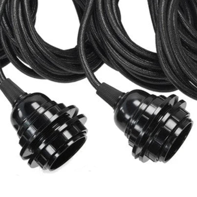 Câbles électriques noirs en tissu avec douilles gainées pour suspension luminaire noire