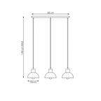 Suspension minimaliste 3 dômes métal blanc bois naturel 60x4 cm