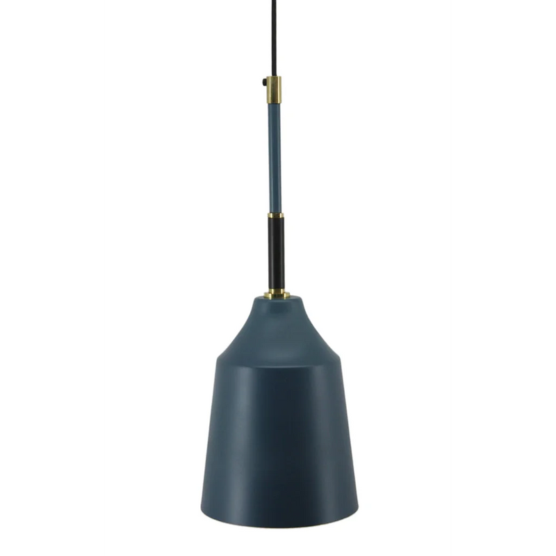 Suspension en métal bleu pétrole et laiton au design conique – H45 cm