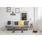 Canapé gris avec coussins colorés sous la lampe Hängelampe Harlow 100 Creme