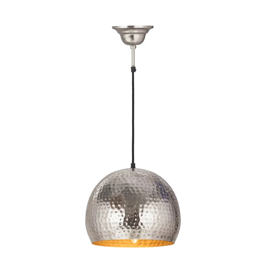 Suspension en métal argenté martelé avec source lumineuse exposée pour Hängelampe Fabricia 100 Nickel