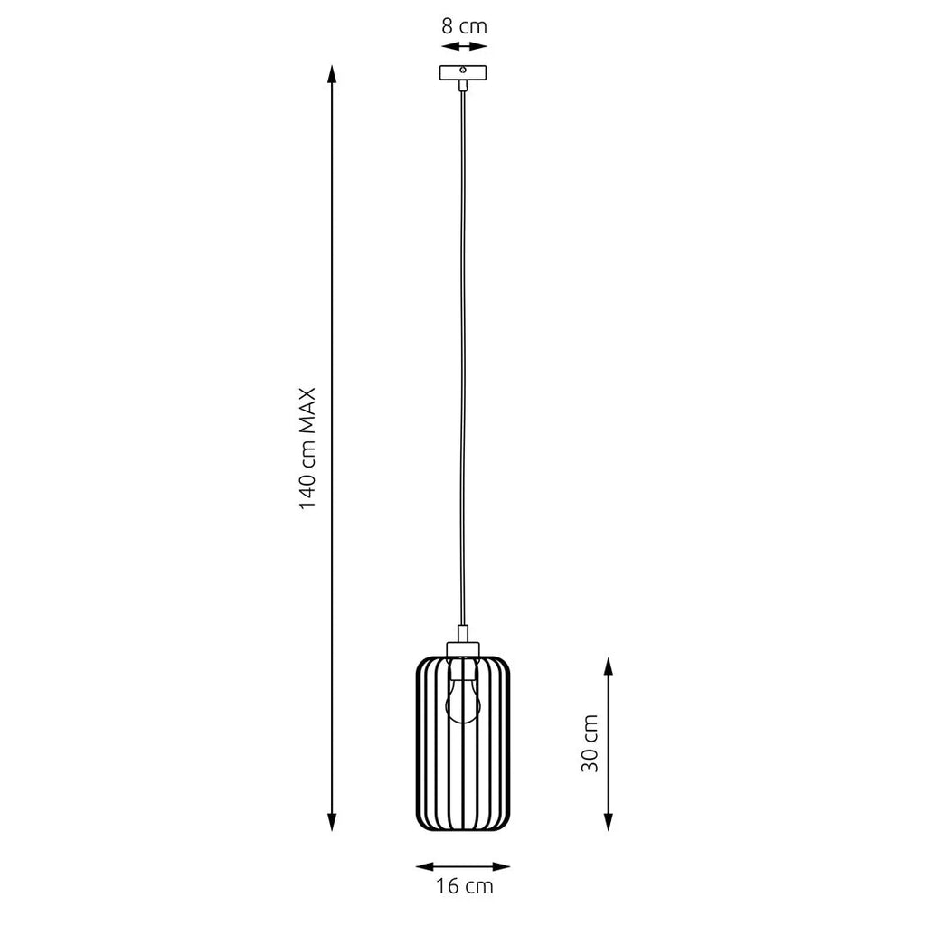 Lampe suspendue minimaliste avec abat-jour verre cylindrique nervuré, Ø16 cm