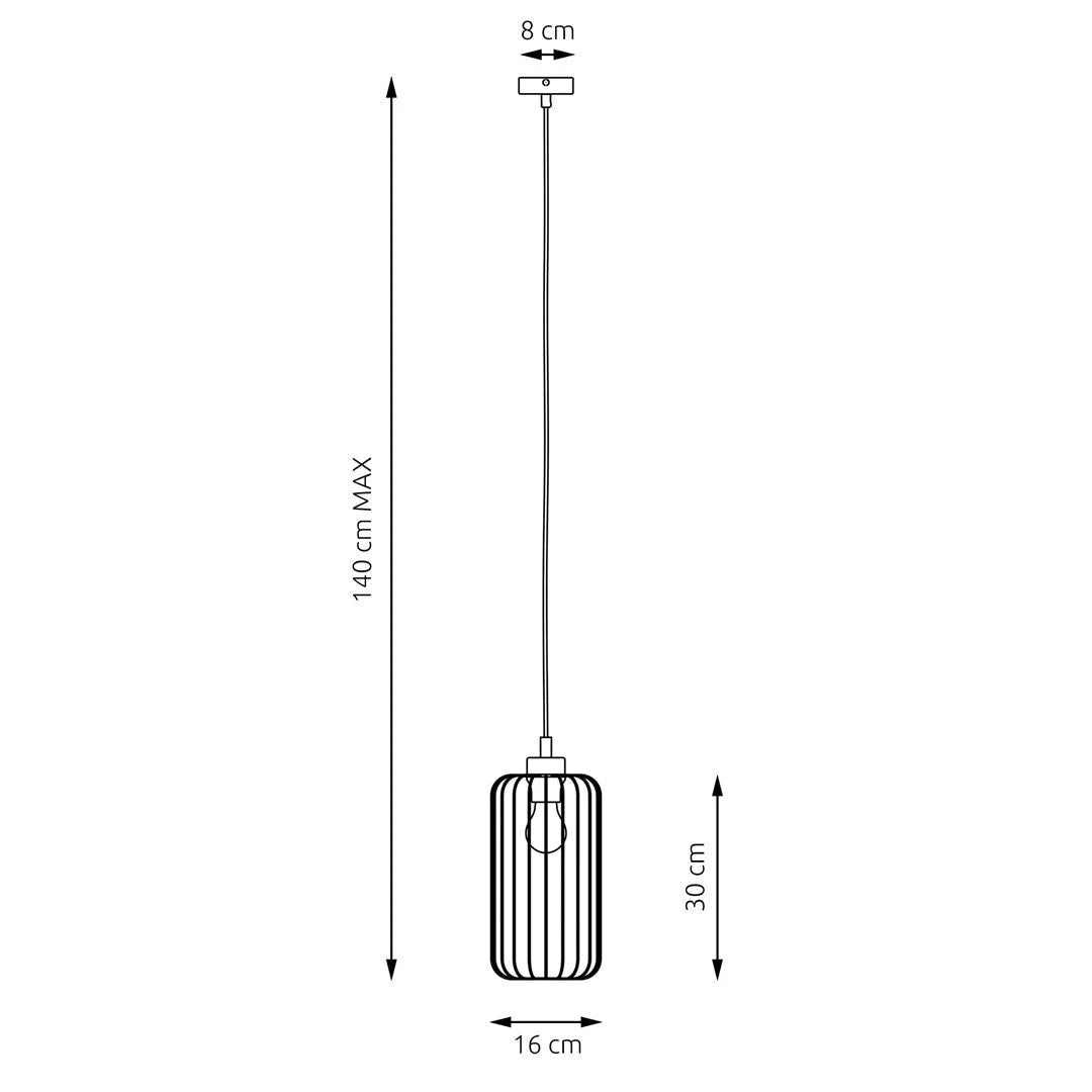 Lampe suspendue minimaliste avec abat-jour verre cylindrique nervuré, Ø16 cm