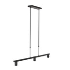 Suspension métal noir minimaliste avec trois abat-jour en tissu blanc linéaire 140x30 cm