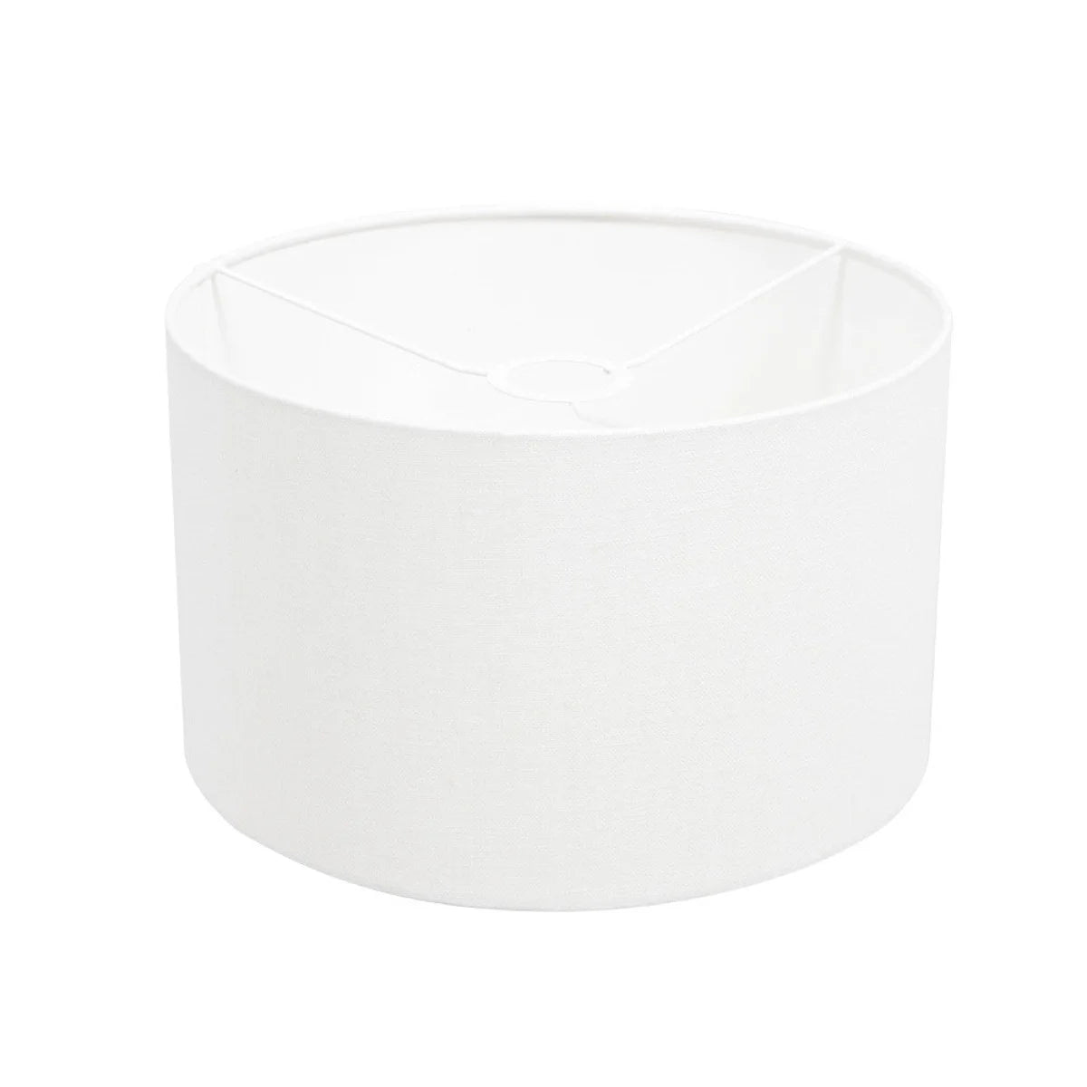 Abat-jour cylindrique blanc en tissu lin avec texture subtile pour suspension métal noir