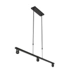Suspension métal noir avec abat-jour tissu blanc linéaire 3 lumières 140x30 cm