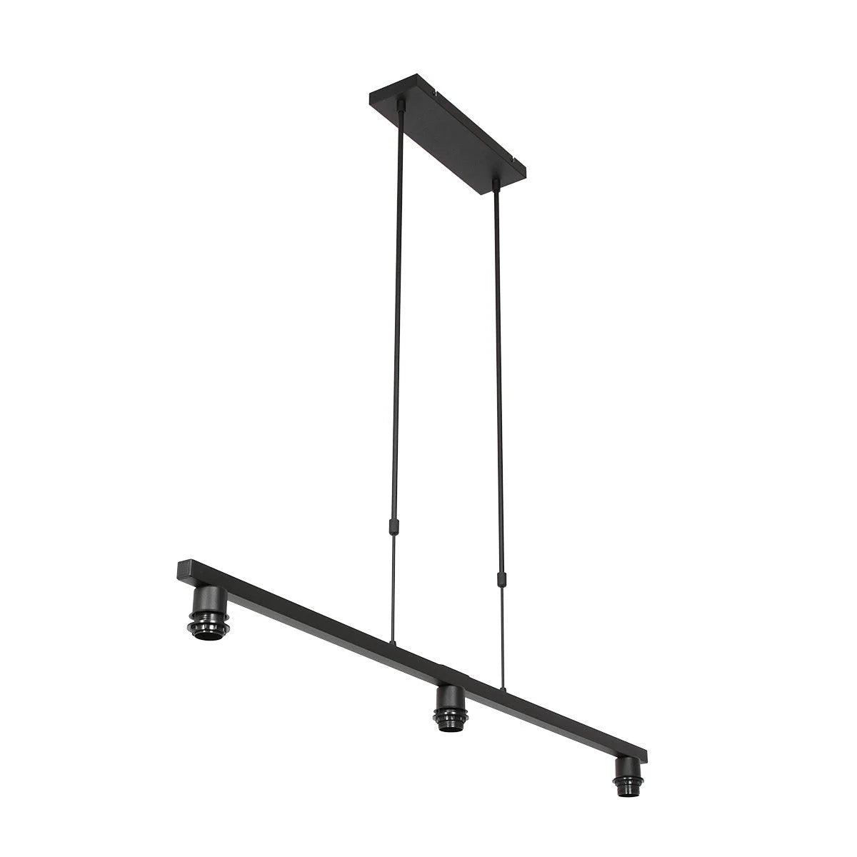 Suspension métal noir avec abat-jour tissu blanc linéaire 3 lumières 140x30 cm