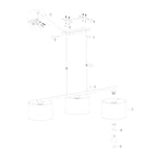 Vue éclatée du luminaire suspendu noir avec abat-jour en tissu blanc linéaire 3 lumières