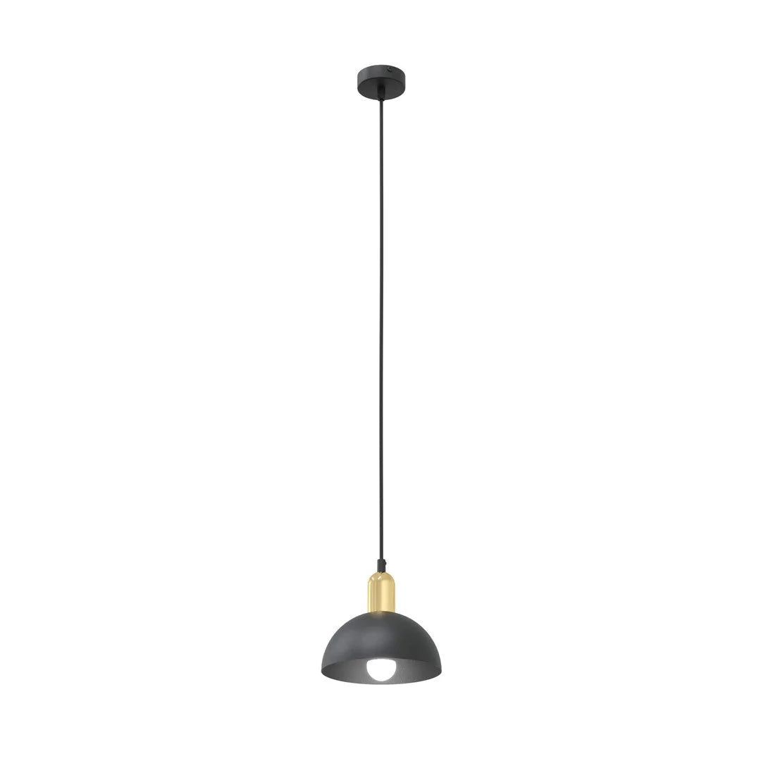Lampe suspendue dôme noir mat avec col doré, Ø18 cm