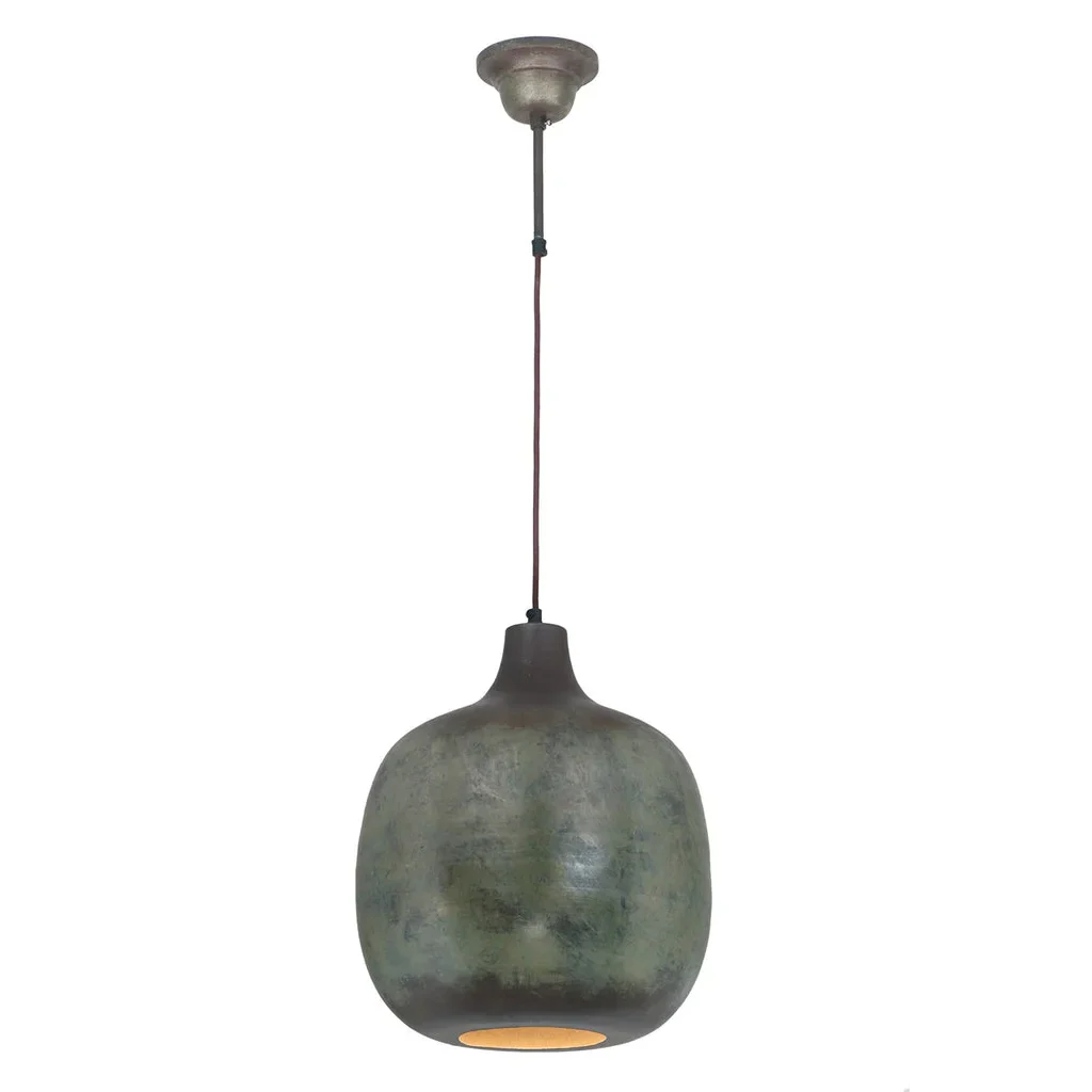 Suspension en verre texturé vert gris de la Hängelampe Mican 100 Dunkelbronze