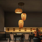 Suspension multiple en bambou avec trois lumières, design en grappe

