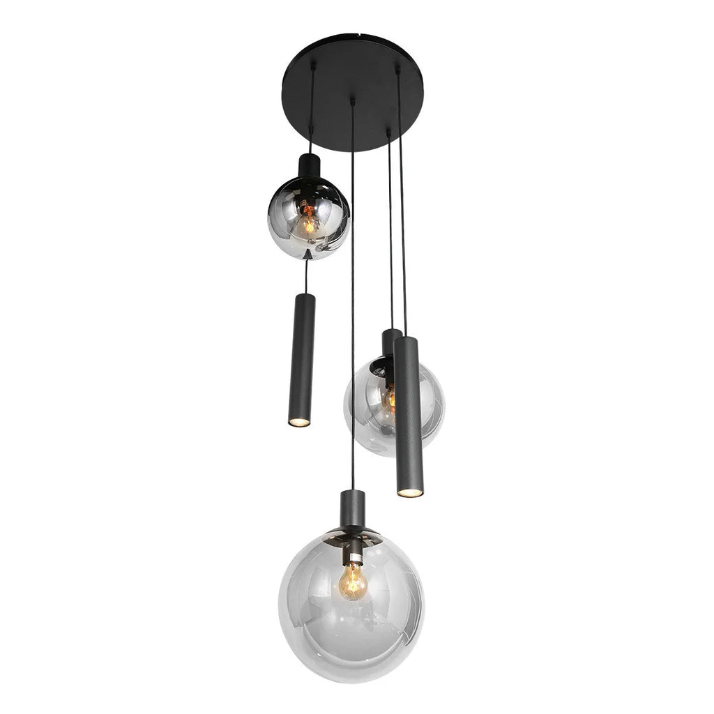 Luminaire suspendu noir moderne en verre fumé avec sphères ajourées Ø60 cm