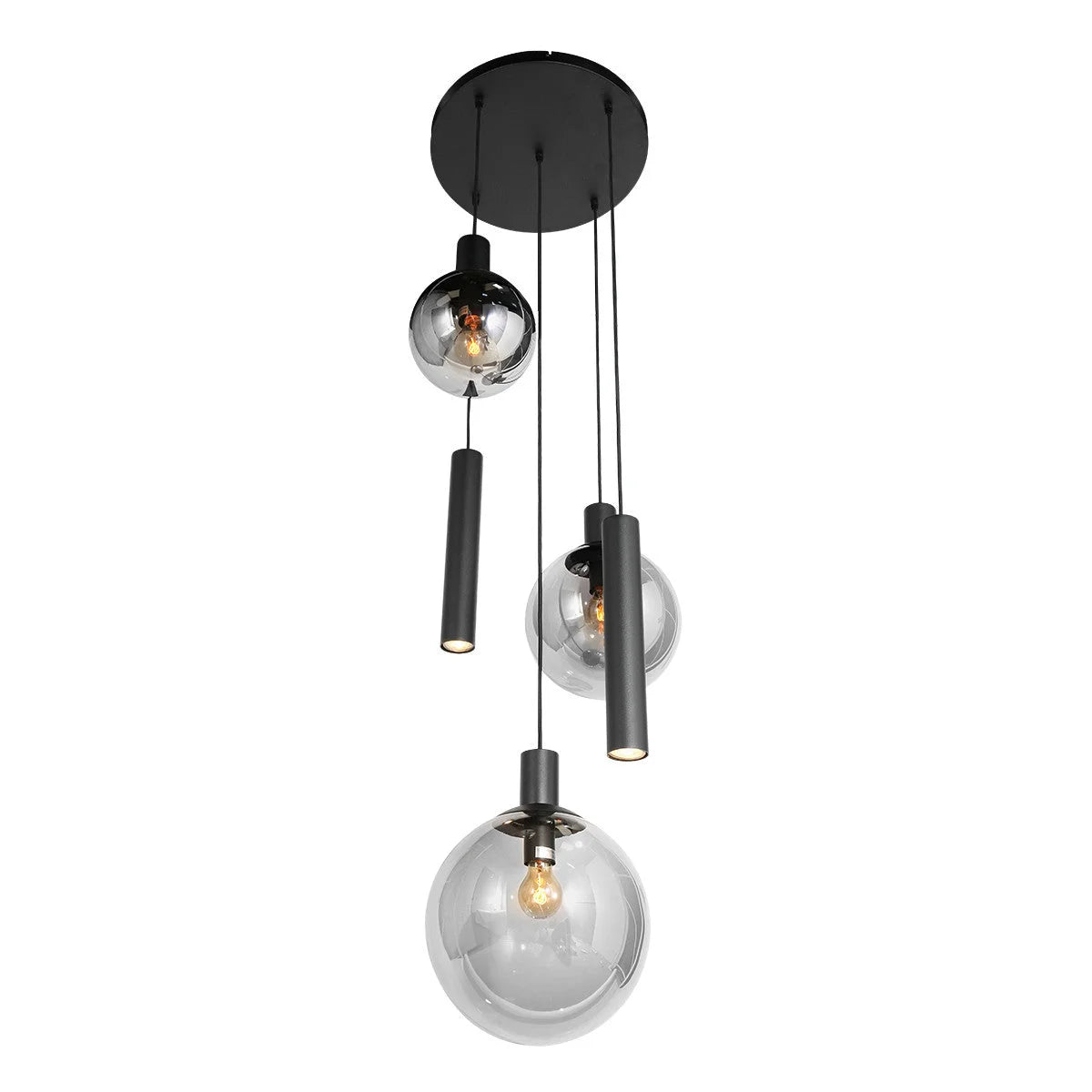 Luminaire suspendu noir moderne en verre fumé avec sphères ajourées Ø60 cm