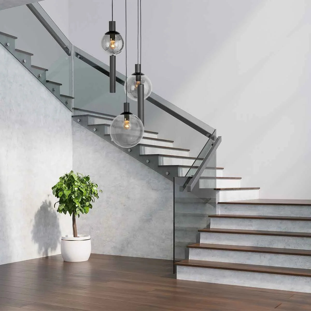 Suspension multiple noire en verre fumé à sphères ajourées, modern glass globe pendant lights