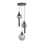 Suspension multiple noire en verre fumé avec trois sphères ajourées de 60 cm