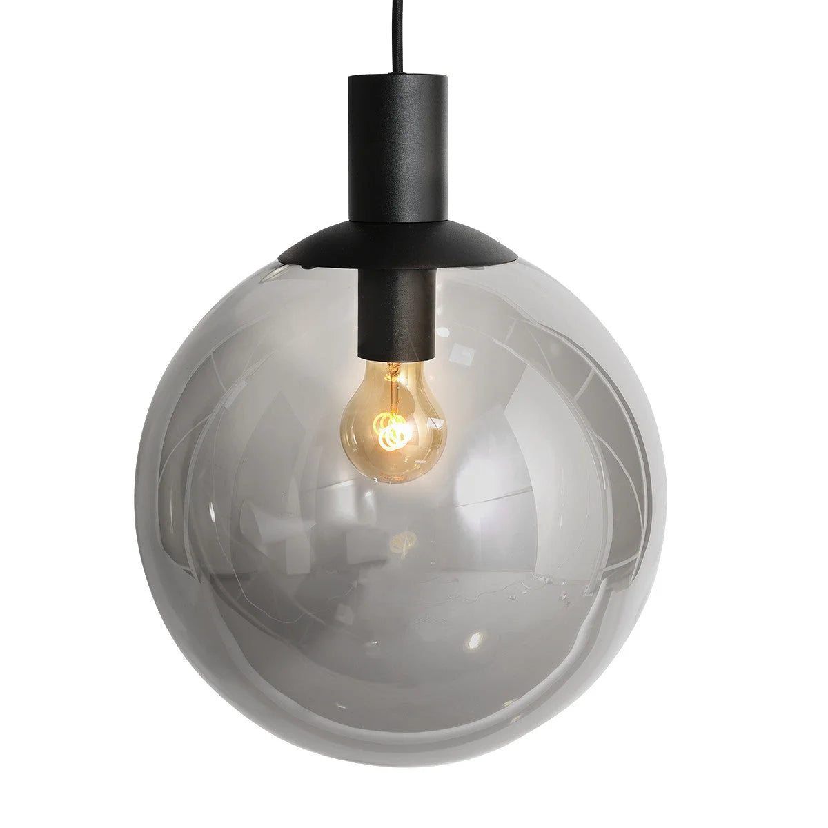 Suspension multiple noire en verre fumé à sphères ajourées Ø60 cm, luminaire élégant
