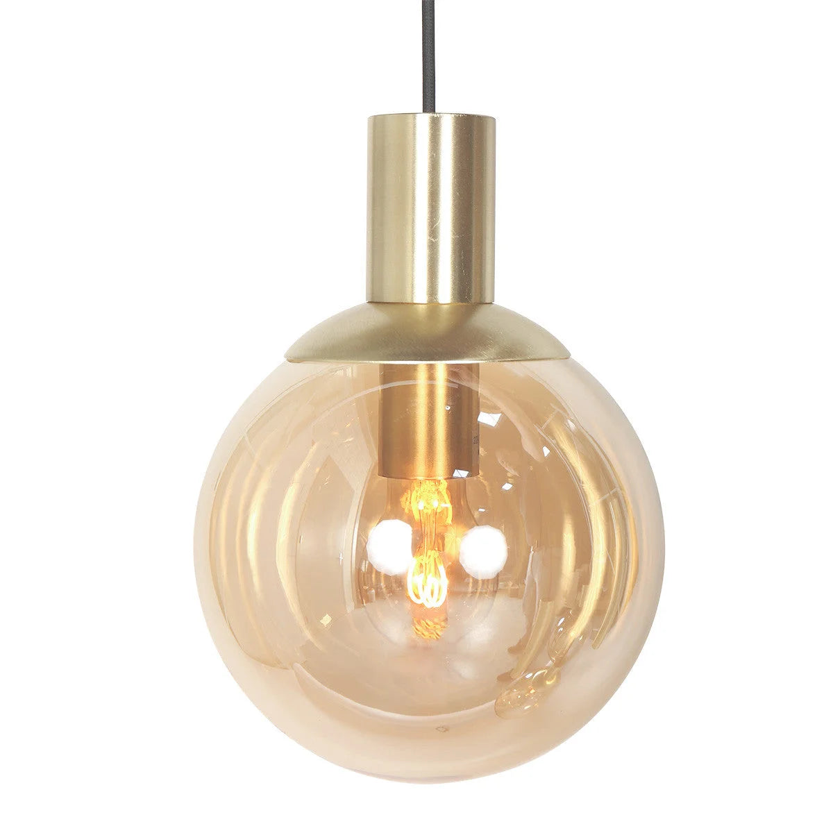 Suspension multiple en verre ambré et laiton à 9 ampoules – 150x55 cm