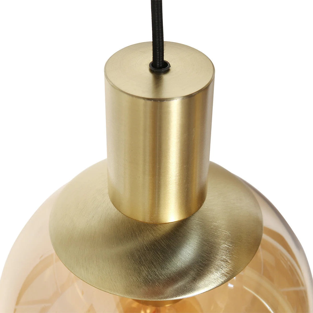 Suspension multiple en verre ambré et laiton à 9 ampoules – 150x55 cm