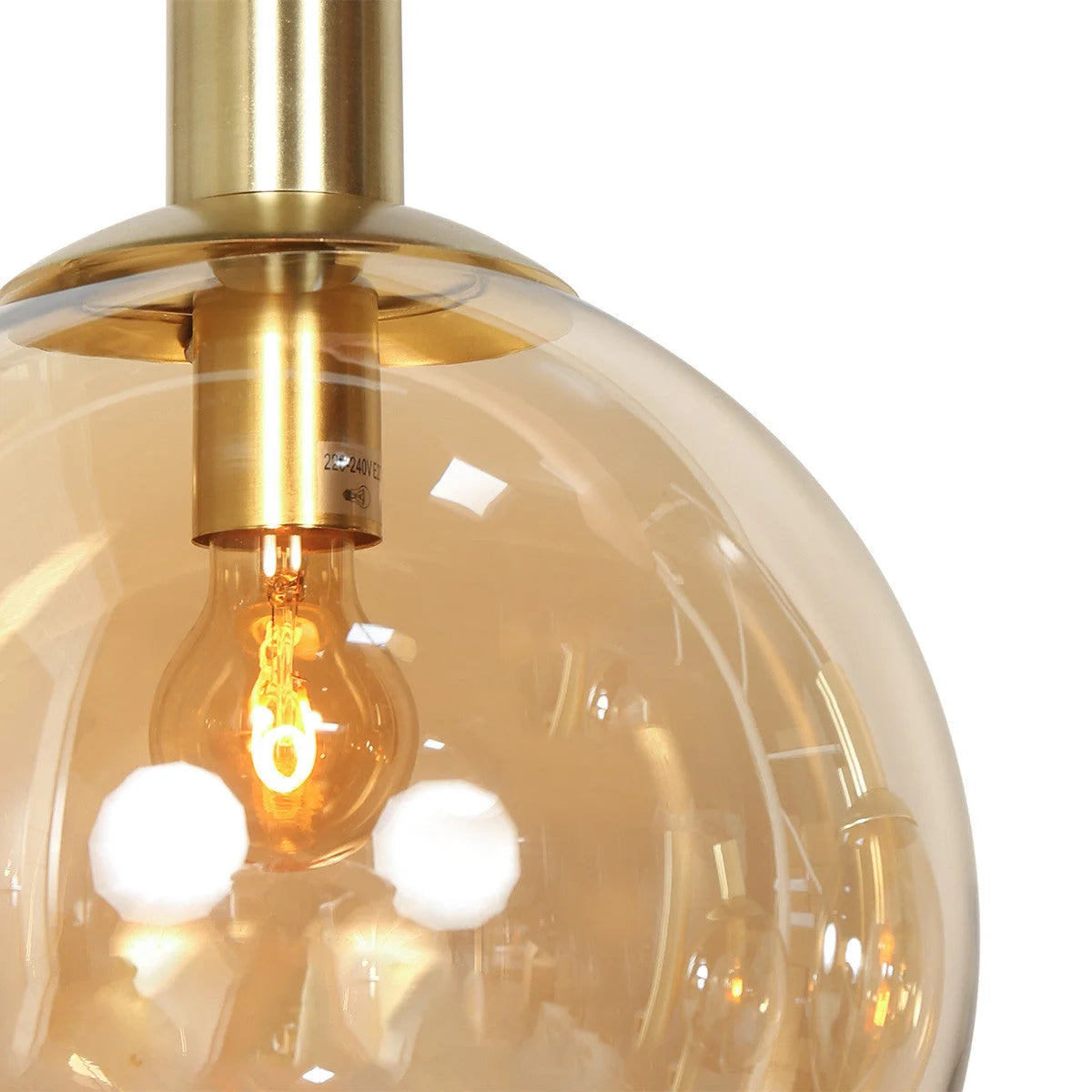 Suspension multiple en verre ambré et laiton à 9 ampoules – 150x55 cm