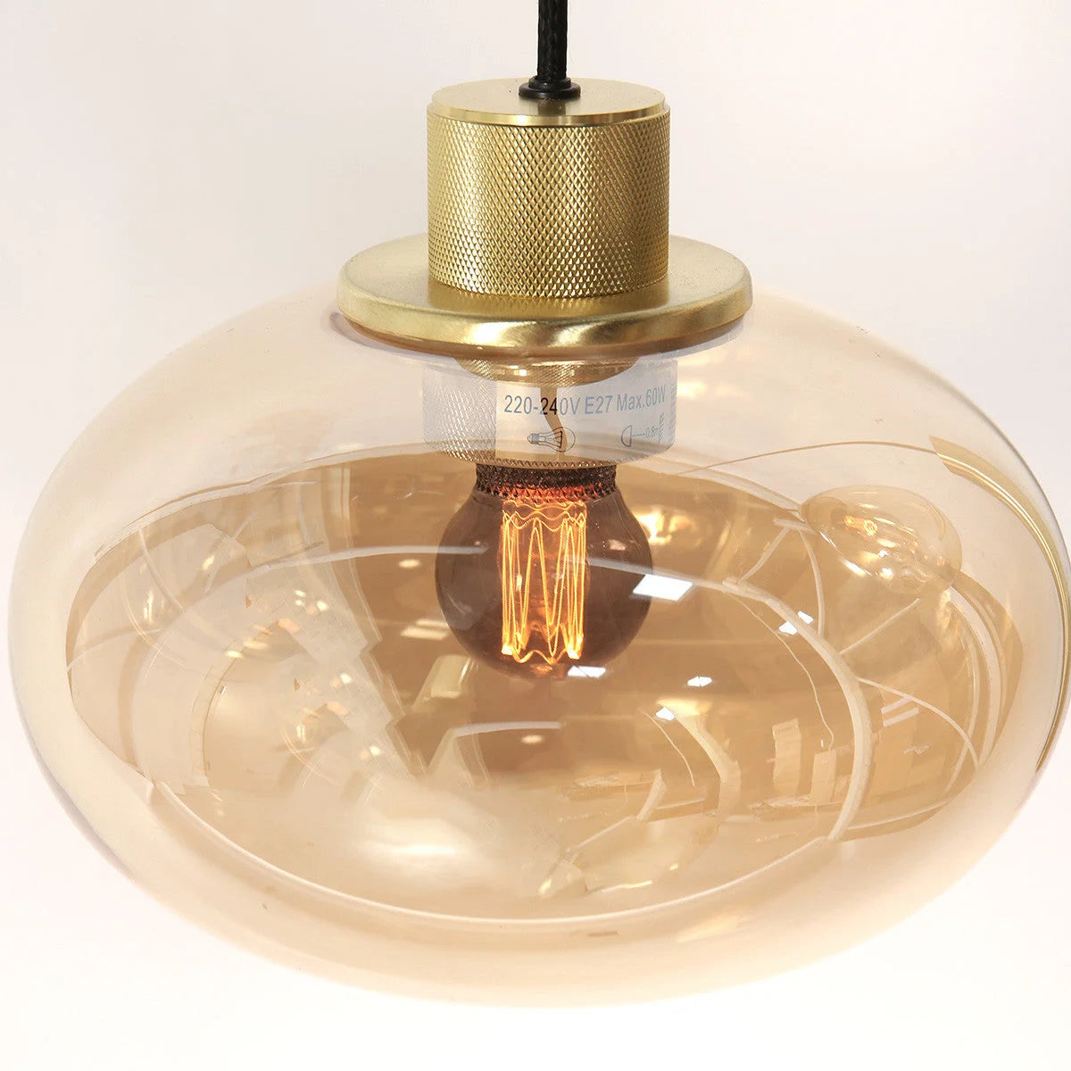 Suspension multiple en verre ambré et laiton doré pour éclairage chaleureux – 140x44 cm