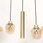 Suspension multiple en verre ambré et laiton doré pour éclairage chaleureux – 140x44 cm