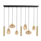 Suspension multiple en verre ambré et laiton doré pour éclairage chaleureux – 140x44 cm