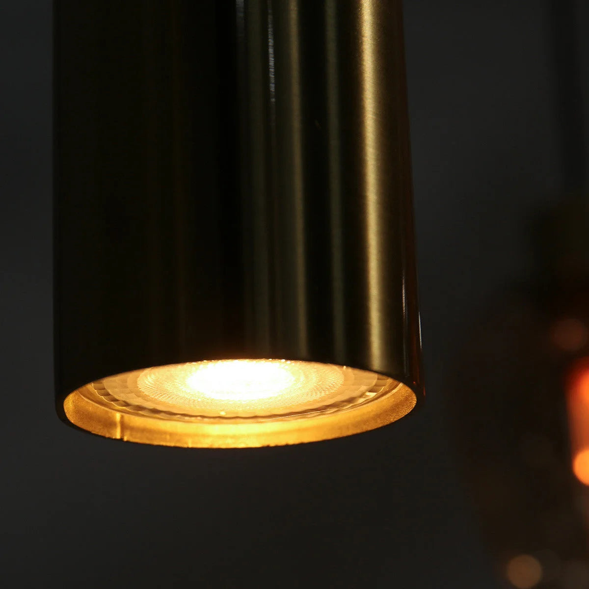 Suspension multiple en verre ambré et laiton doré pour éclairage chaleureux – 140x44 cm