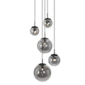 Suspension multiple en verre fumé noir boules dégradées, lustre à plusieurs ampoules