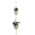 Support de plante en macramé double en corde tressée blanc cassé