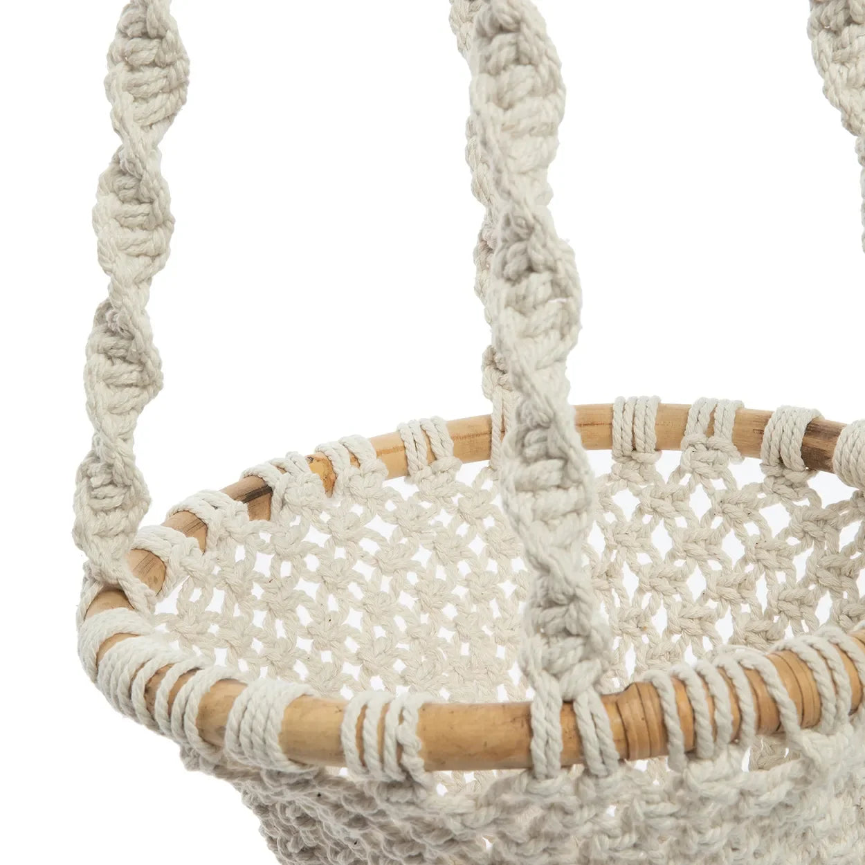Pavase suspendue en macramé torsadé en coton blanc naturel, hauteur 135 cm