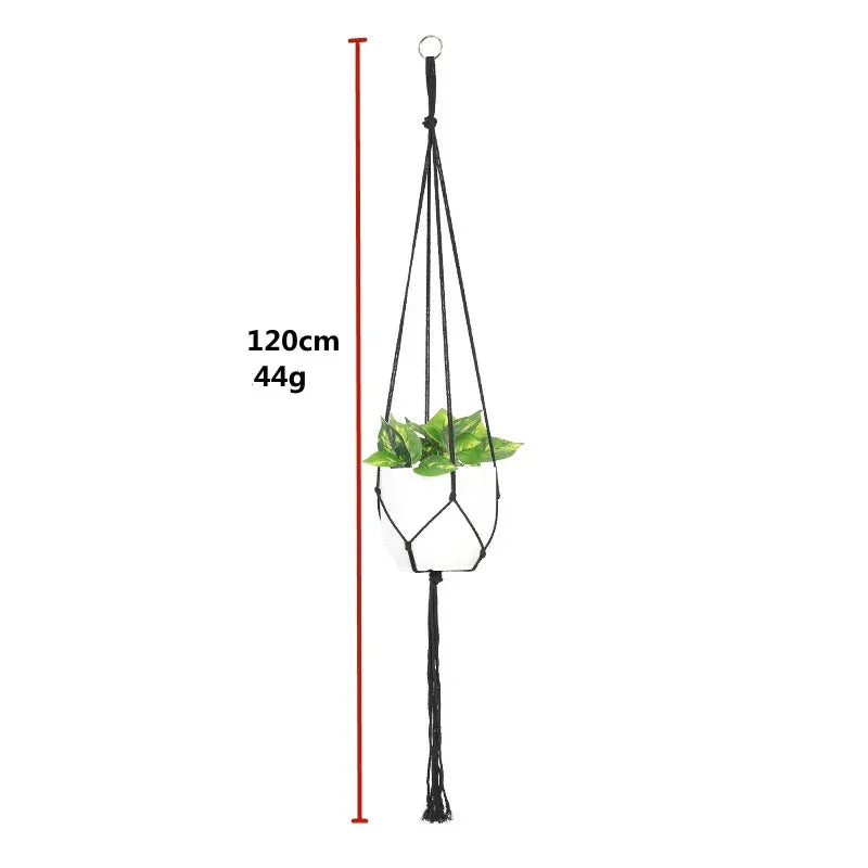 Support de plante en corde tressée noire pour suspension murale élégante
