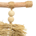 Décor mural en raphia naturel avec perles en bois et bâton en jute, 60x25 cm