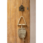 Suspension murale en raphia naturel avec perles en bois et tissage en herbe