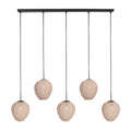 Luminaire suspendu noir avec cinq abat-jours crème sphériques en ligne, 110x25 cm