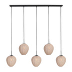 Luminaire suspendu noir avec cinq abat-jours crème sphériques en ligne, 110x25 cm