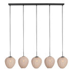 Suspension noire avec cinq abat-jours crème en ligne, 110x25 cm pour décoration intérieure