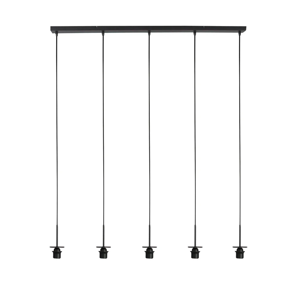 Suspension noire avec cinq abat-jours crème en ligne, lampe pendentif élégante