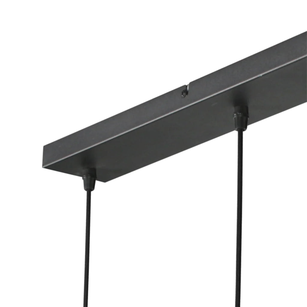Luminaire noir rectangulaire avec cinq abat-jours crème pour Suspension noire 110x25 cm