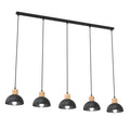 Suspension noire et bois 5 lumières en métal mat avec accents bois