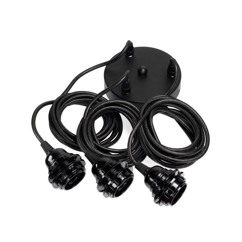 Suspension noire en cordon tressé à 3 douilles – Longueur 250 cm