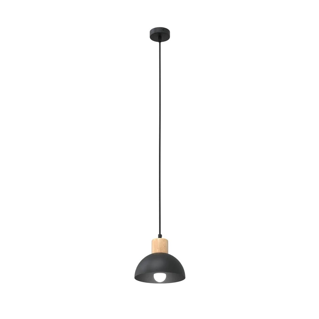 Suspension noire dôme métal et bois clair Ø18 cm