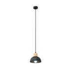 Suspension noire dôme métal et bois clair Ø18 cm