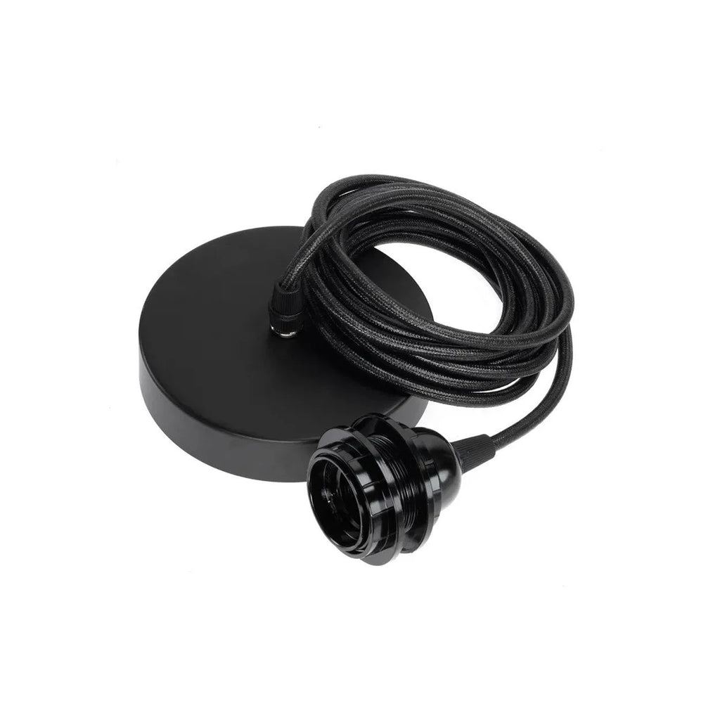 Rose de plafond noire avec câble tressé circulaire de 250 cm et porte-lampe minimaliste