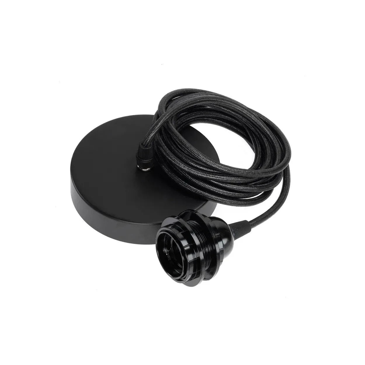 Rose de plafond noire avec câble tressé circulaire de 250 cm et porte-lampe minimaliste