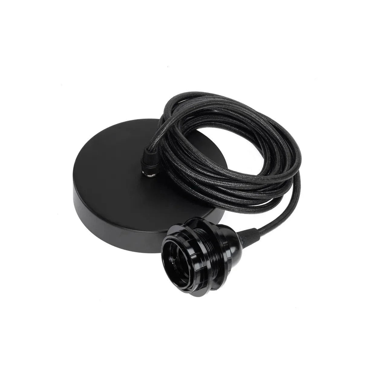 Rose de plafond noire avec câble tressé circulaire de 250 cm pour suspension minimaliste
